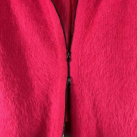 Vintage VENESHA Womens L 80% Angora Fuzzy Fuchsia Zip Sweater Jacket Old Money - Picture 5 of 16